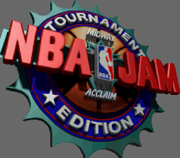 Title screen for the SNES game NBA Jam: Tournament Edition.