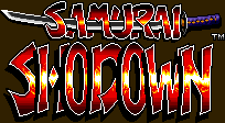 Title screen for the SNES game Samurai Shodown.
