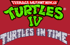 Title screen for the SNES game Teenage Mutant Ninja Turtles IV: Turtles In Time.