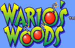 Title screen for the SNES game Wario's Woods.