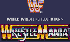 Title screen for the SNES game WWF WrestleMania: The Arcade Game.